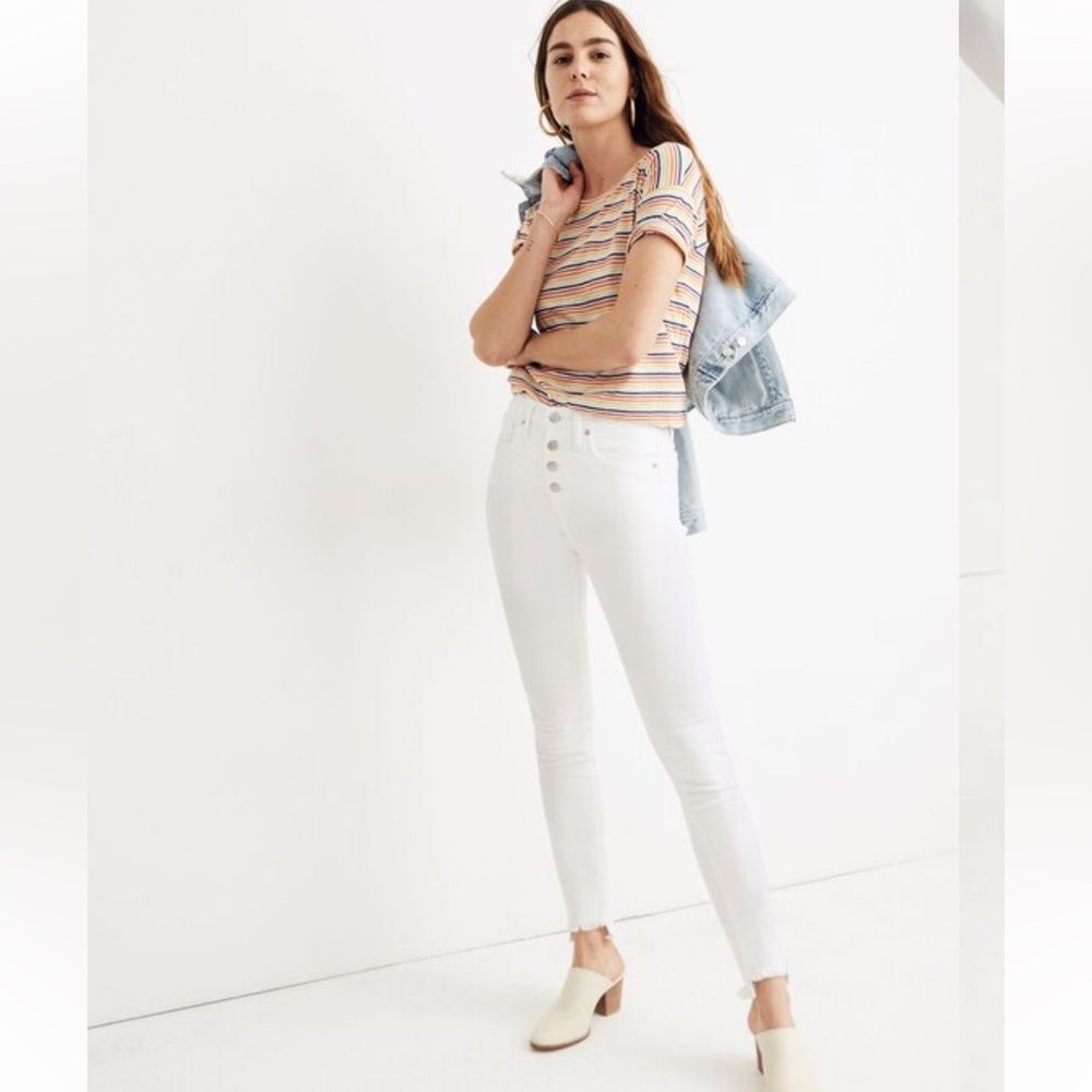 Madewell Tall 10" High-Rise Skinny Jeans in Pure White Step-Hem Edition 34 Tall